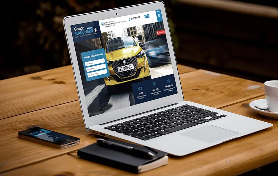 Site internet du Garage Blanchard affiché sur un ordinateur portable