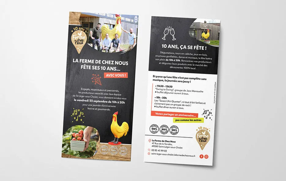 Flyer recto verso des 10 ans de La Ferme de Chez Nous et programme de la journée