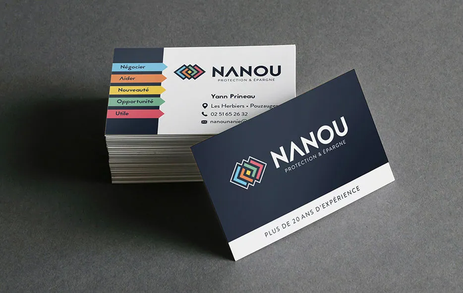 Cartes de visite NANOU recto verso, bleu nuit et blanc
