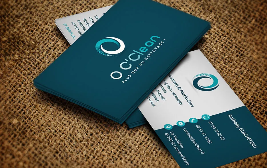 Cartes de visite O C'Clean bleu canard et blanc