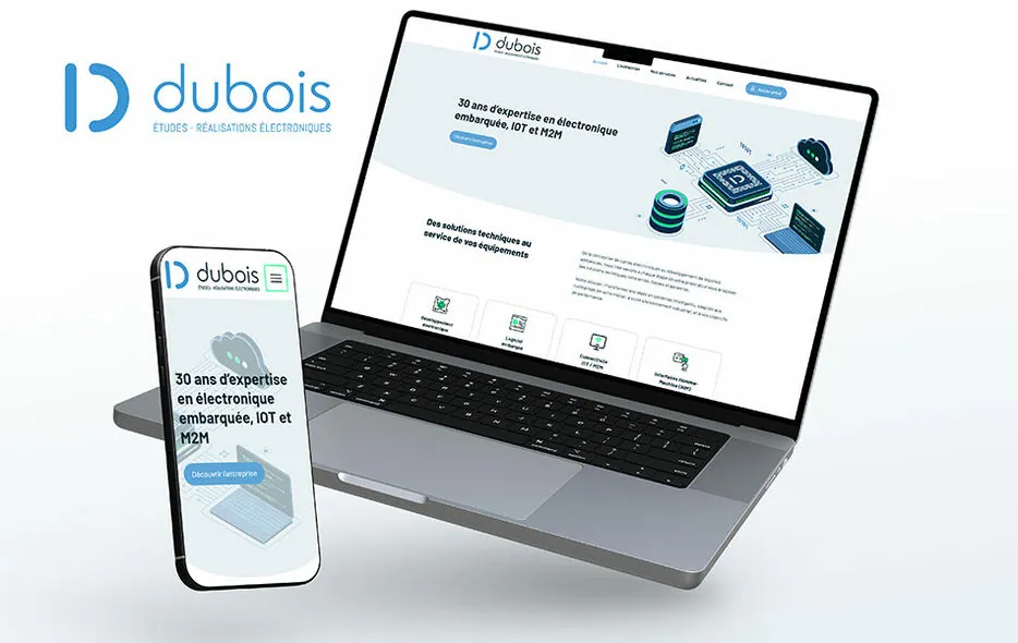 Site vitrine de Dubois, électronique embarquée et IoT, sur ordinateur portable et smartphone