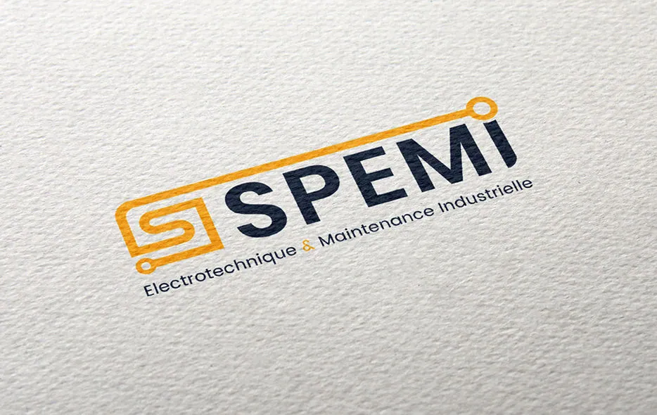 Logo SPEMI, électrotechnique et maintenance industrielle, en orange et bleu marine
