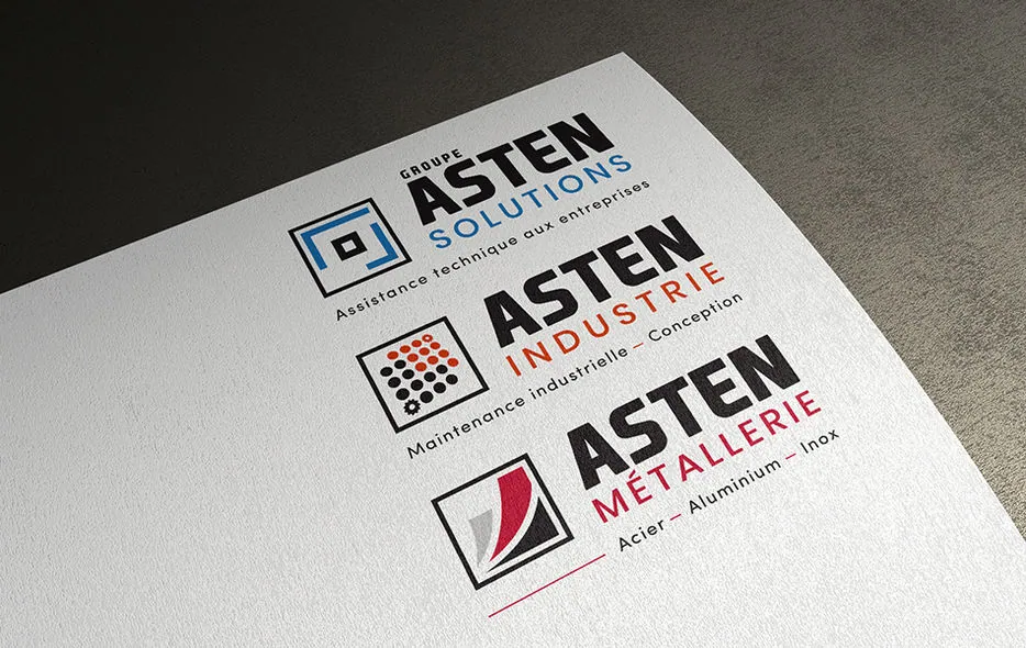 Logos du Groupe ASTEN SOLUTIONS, d'ASTEN INDUSTRIE et d'ASTEN MÉTALLERIE