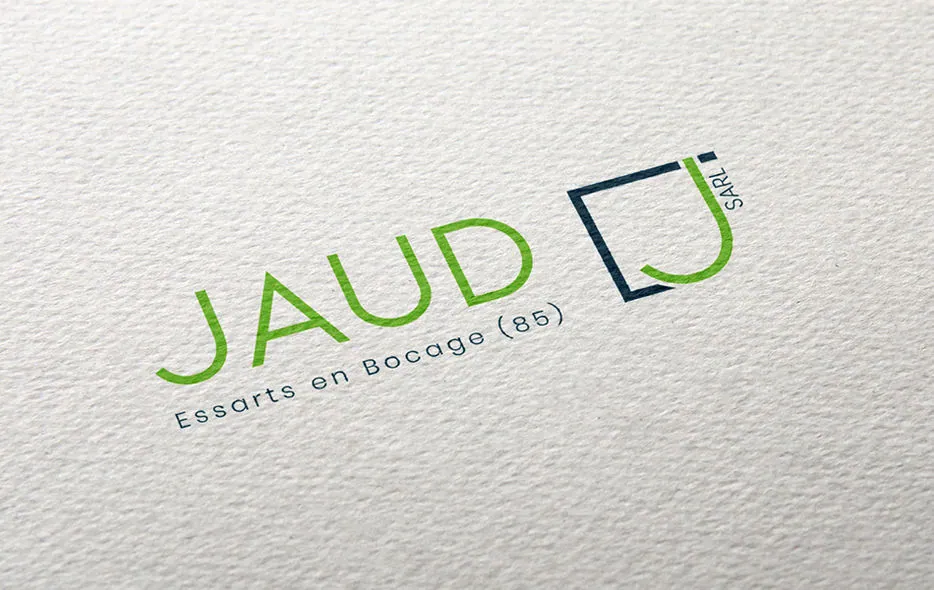 Logo JAUD SARL, Essarts en Bocage, en vert et bleu