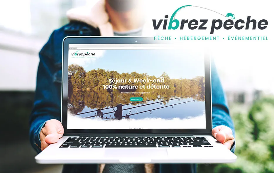 Site internet de Vibrez Pêche « Séjour & week-end 100 % nature et détente » sur ordinateur portable