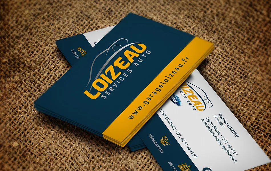 Cartes de visite Loizeau Services Auto, bleu et jaune
