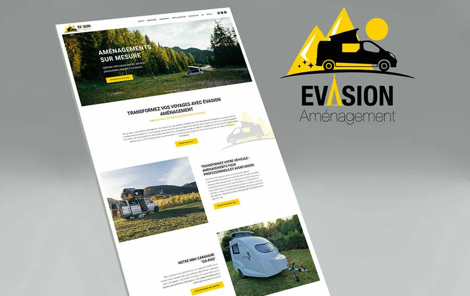 Site d'Évasion Aménagement, aménagement de vans sur mesure, présenté en perspective