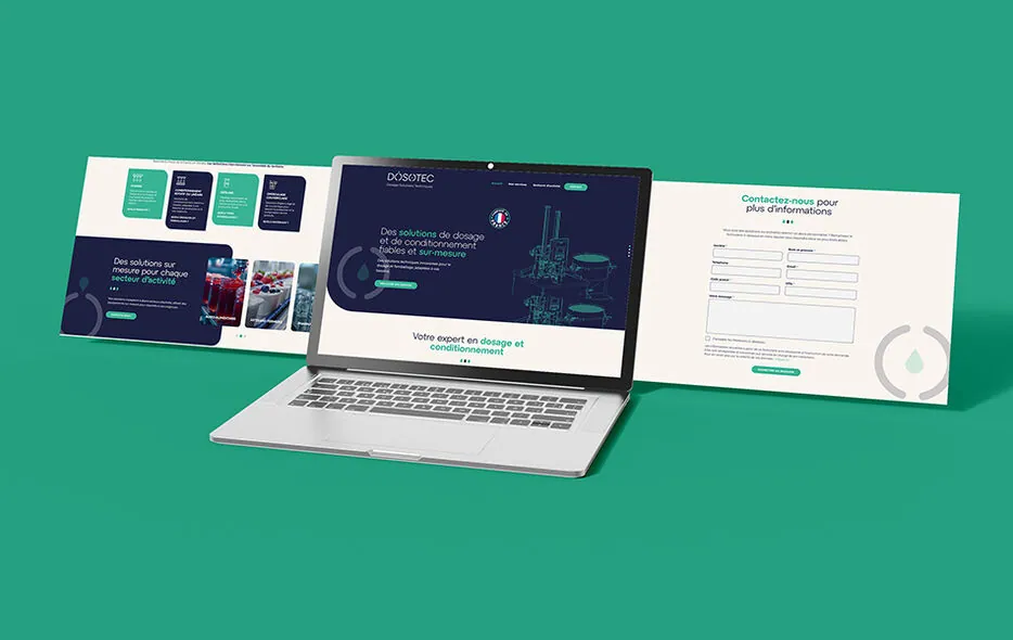 Site one page de DOSOTEC, dosage et conditionnement, sur ordinateur portable