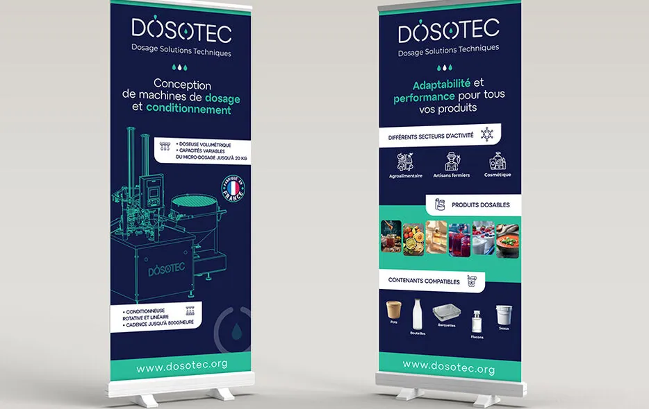 Deux roll-ups DOSOTEC : conception de machines et produits dosables