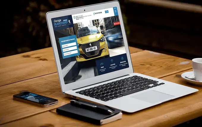 Site internet du Garage Blanchard affiché sur un ordinateur portable