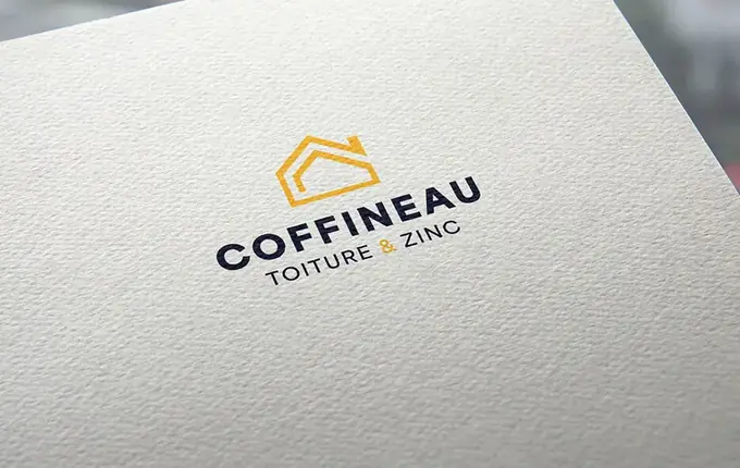 Logo COFFINEAU Toiture & Zinc, toit stylisé orange au-dessus du nom