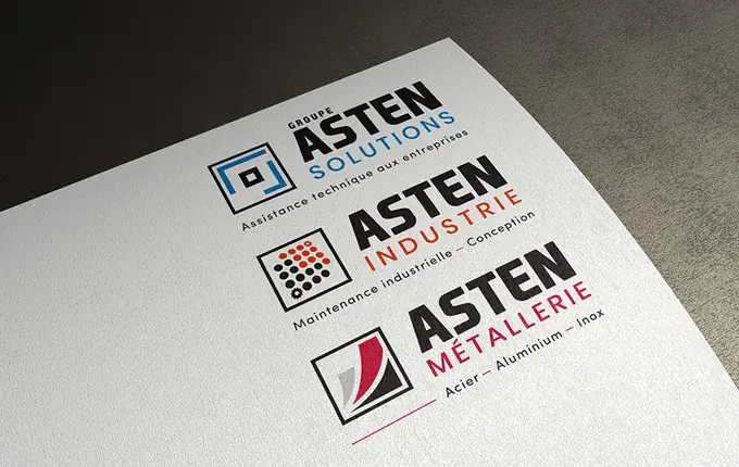 Logos du Groupe ASTEN SOLUTIONS, d'ASTEN INDUSTRIE et d'ASTEN MÉTALLERIE