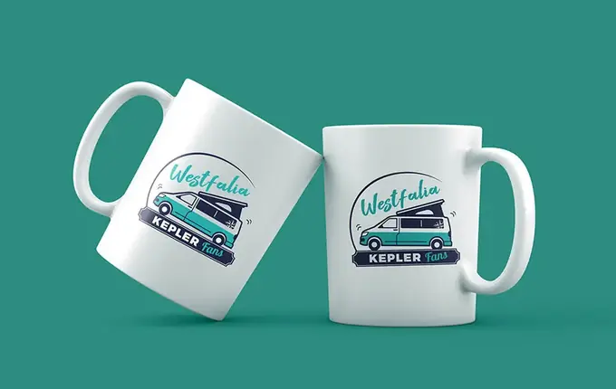 Logo Westfalia Kepler Fans, van Kepler stylisé, imprimé sur deux mugs