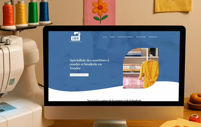 Nouveau site de JMR, machines à coudre et broderie en Vendée, sur écran d'ordinateur