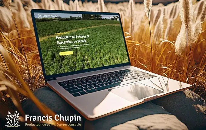Site de Francis Chupin, producteur de paillage de miscanthus en Vendée, sur ordinateur portable
