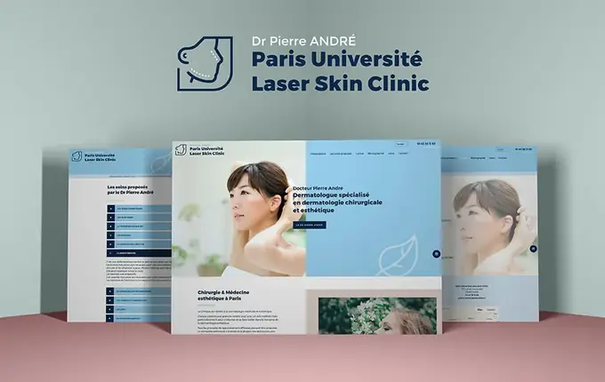 Pages du site du Dr Pierre André, dermatologue, avec son logo