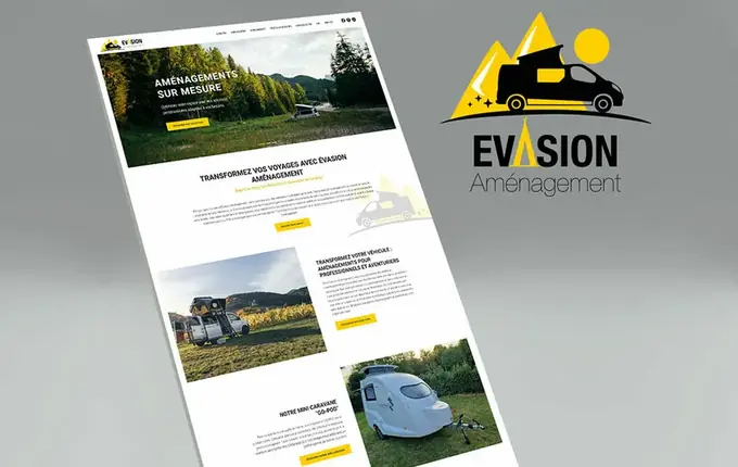 Site d'Évasion Aménagement, aménagement de vans sur mesure, présenté en perspective