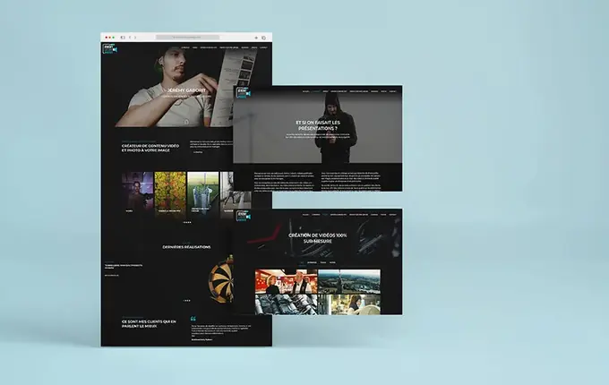 Pages du site de Jérémy Gaborit, vidéaste, sur fond noir