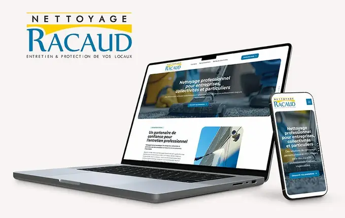 Site one page de Nettoyage Racaud sur ordinateur portable et smartphone